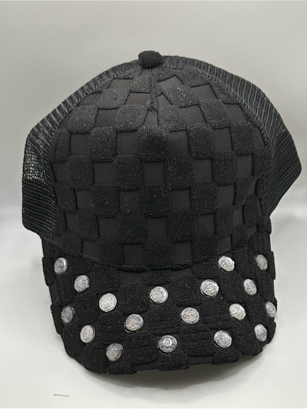Black Studded Mesh Trucker Cap - Sparkle Accent
